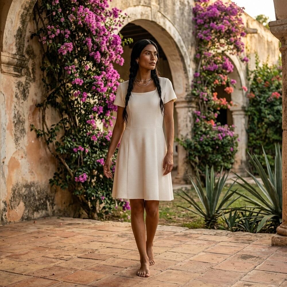 Ella Moss off white ribed dress size L